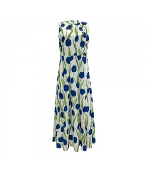Clothing Manufacturers Custom Spring Summer Autumn Elegant Sleeveless High Waist Slit Floral-printed Midi Dress