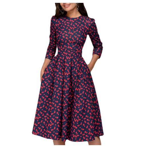 Fashion Women A-Line Dress Retro Floral Seven Quarter Sleeves Neck Empire Waistline Casual Breathable Chiffon XXL Summer Parties Fashion Women A-Line Dress Retro Floral Seven Quarter Sleeves Neck Empire Waistline Casual Breathable Chiffon XXL Summer Parties