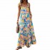 2024 Women's Clothing Spaghetti Strap Sleeveless Printed Pocket Side Zipper Layered Dress