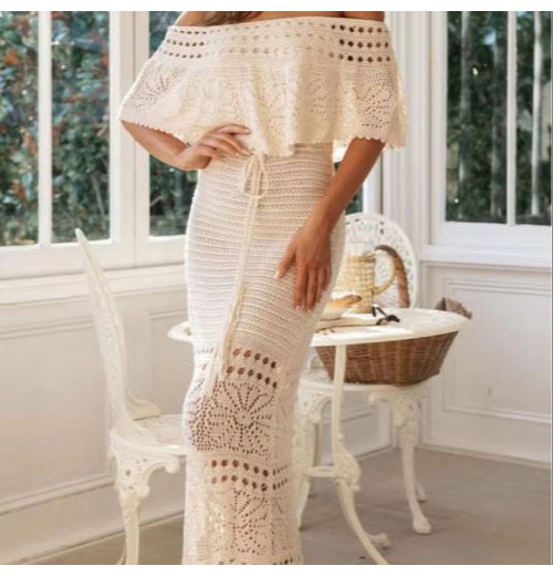 New Women's Fashion Casual Cut-out Tie Shawl Dress Long Skirt New Women's Fashion Casual Cut-out Tie Shawl Dress Long Skirt