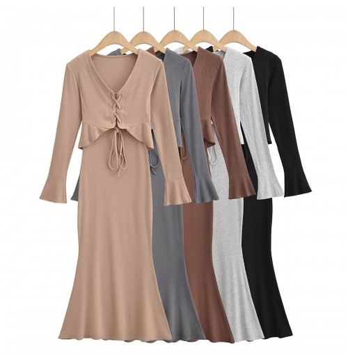 Women 2024 Summer New Fashion Fishtail Rope Two-Piece Set dress Vintage Slim-Fit Casual Chic Female Dresses Mujer Women 2024 Summer New Fashion Fishtail Rope Two-Piece Set dress Vintage Slim-Fit Casual Chic Female Dresses Mujer
