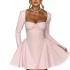 2025 summer new European and American women's long sleeved sexy solid color dress temperament short skirt dress for women