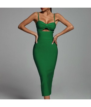BEISHI Vestido Sexy Women Green Tube Slip Bandage Dress Bodycon Clothes Elegant Cut Out Back Slit Bandage Maxi Dress