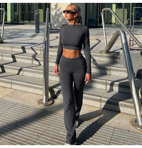 4132 O Neck Long Sleeve High Waist Crop Top Long Straight Pants Women'S Sets Workout Winter 2023 Y2K Winter Casual Clothing 4132 O Neck Long Sleeve High Waist Crop Top Long Straight Pants Women'S Sets Workout Winter 2023 Y2K Winter Casual Clothing