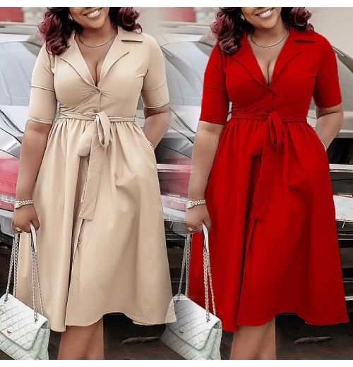 women's clothing Women Lady Temperament Elegan Dresses Fashion Suit Collar Short Sleeve Solid Color Waist Swing Casual Dress women's clothing Women Lady Temperament Elegan Dresses Fashion Suit Collar Short Sleeve Solid Color Waist Swing Casual Dress