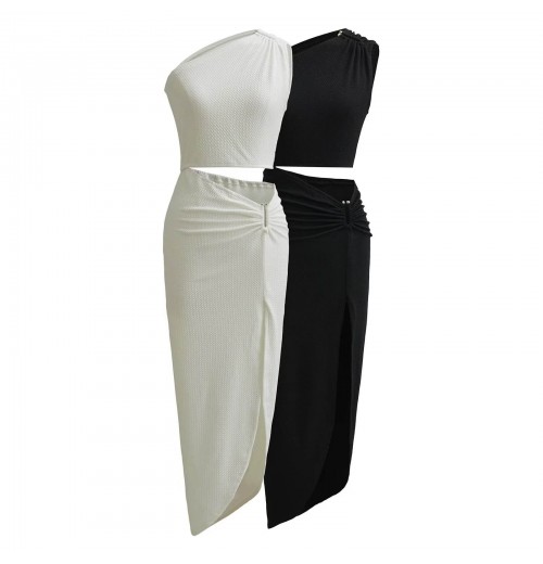 Women 2024 Summer New Fashion French Slant Shoulder Irregular dress Vintage Casual Chic Female Dresses Vestidos Mujer Women 2024 Summer New Fashion French Slant Shoulder Irregular dress Vintage Casual Chic Female Dresses Vestidos Mujer